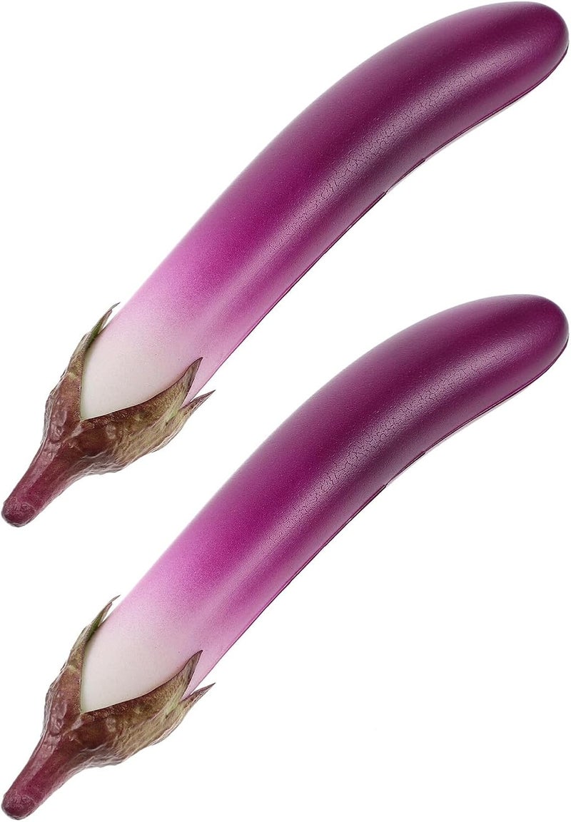 Ciieeo Artificial Eggplant Prop and Simulation Vegetable Ornament, 2 Pieces Pu Material, Realistic Faux Eggplant Model for Home Kitchen Décor and Photography Display - Image 1