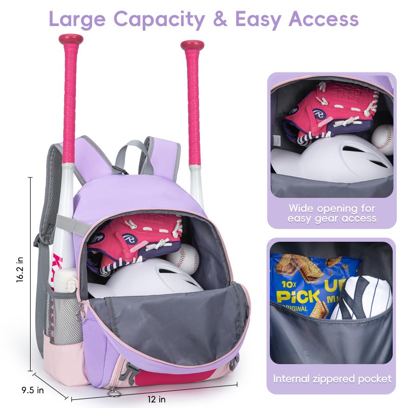 KAVIGOR 2026 Youth Baseball & Softball Bag | Ultra-Light Tball Backpack with Shoe Compartment & Helmet Holder | Skin-Soft Fabric - Image 3