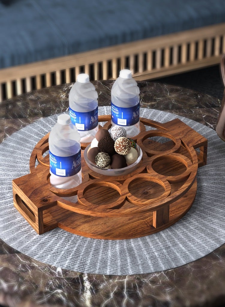 هلالفل صينية هلال فول متعددة الاستخدامات من الخشب المطلي - دائرية | قطعة مركزية لتزيين المطبخ والطاولة في العيد | منظم للمشروبات والوجبات الخفيفة ووجبات الإفطار والعشاء | خفيفة الوزن | هدية مثالية