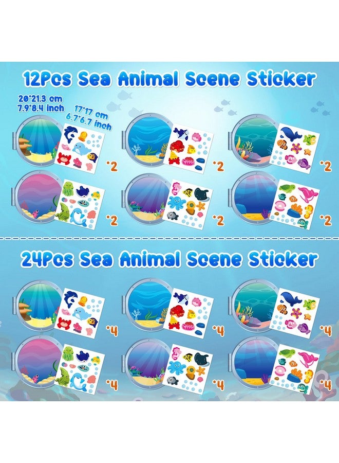 WATINC Sea Animal Scene Sticker Art Craft, Make Your Own Ocean Animals World Under the Sea Scene Stickers, DIY Shark Clown Fish Dolphins Decals, Kids Game for Classroom Activity Party Supplies (12Pcs) - Image 2