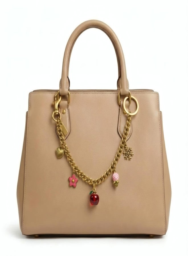 Nalefow Vintage Gold Bag Charms Purse Extender Chain Floral Cute Wallet Keychain Accessories for Women's Handbags Bags &Jeans (Gold with Flower & Apple) - Image 2