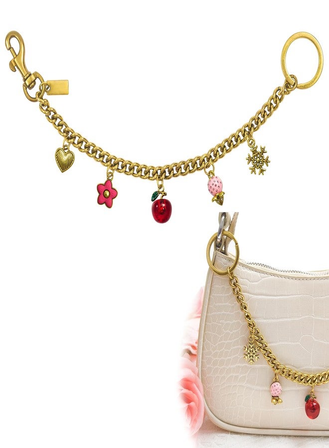 Nalefow Vintage Gold Bag Charms Purse Extender Chain Floral Cute Wallet Keychain Accessories for Women's Handbags Bags &Jeans (Gold with Flower & Apple) - Image 1