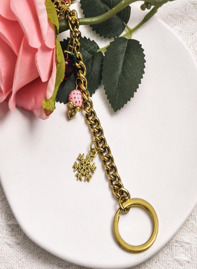 Nalefow Vintage Gold Bag Charms Purse Extender Chain Floral Cute Wallet Keychain Accessories for Women's Handbags Bags &Jeans (Gold with Flower & Apple) - Image 4