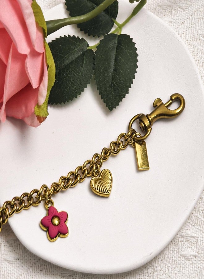 Nalefow Vintage Gold Bag Charms Purse Extender Chain Floral Cute Wallet Keychain Accessories for Women's Handbags Bags &Jeans (Gold with Flower & Apple) - Image 3