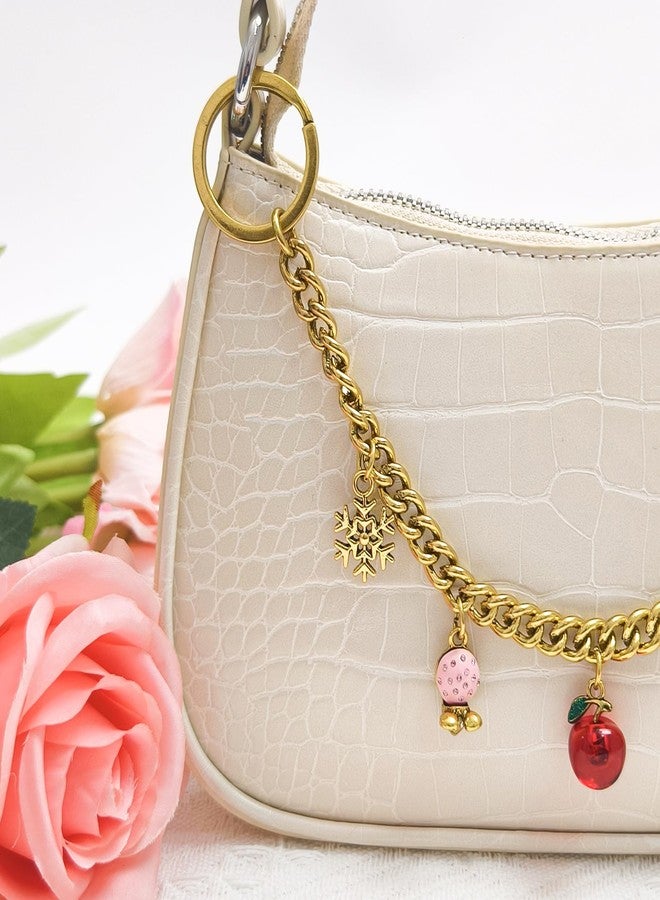 Nalefow Vintage Gold Bag Charms Purse Extender Chain Floral Cute Wallet Keychain Accessories for Women's Handbags Bags &Jeans (Gold with Flower & Apple) - Image 5