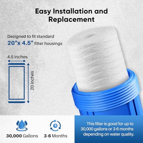 Pure Plus PUREPLUS 5 Micron 4.5" x 20" Whole House String Wound Sediment Filter for Well Water, Replacement Cartridge for Pentair Pentek WP5BB20P/WP25BB20P, Hydronix SWC-45-2005, SpiroPure SP-WP5-20BB, 2Pack - Image 2