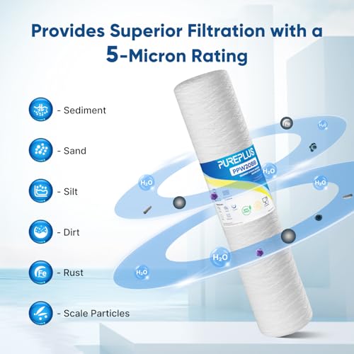 Pure Plus PUREPLUS 5 Micron 4.5" x 20" Whole House String Wound Sediment Filter for Well Water, Replacement Cartridge for Pentair Pentek WP5BB20P/WP25BB20P, Hydronix SWC-45-2005, SpiroPure SP-WP5-20BB, 2Pack - Image 5