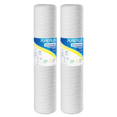 Pure Plus PUREPLUS 5 Micron 4.5" x 20" Whole House String Wound Sediment Filter for Well Water, Replacement Cartridge for Pentair Pentek WP5BB20P/WP25BB20P, Hydronix SWC-45-2005, SpiroPure SP-WP5-20BB, 2Pack - Image 1