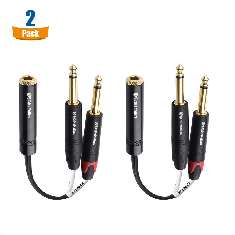 Cable Matters 2-Pack 1/4 TRS to Dual TS Stereo Audio Splitter Cable (Dual 1/4 Inch TS to TRS Female Adapter) in Black - 6 Inches / 0.15 Meters - Image 2