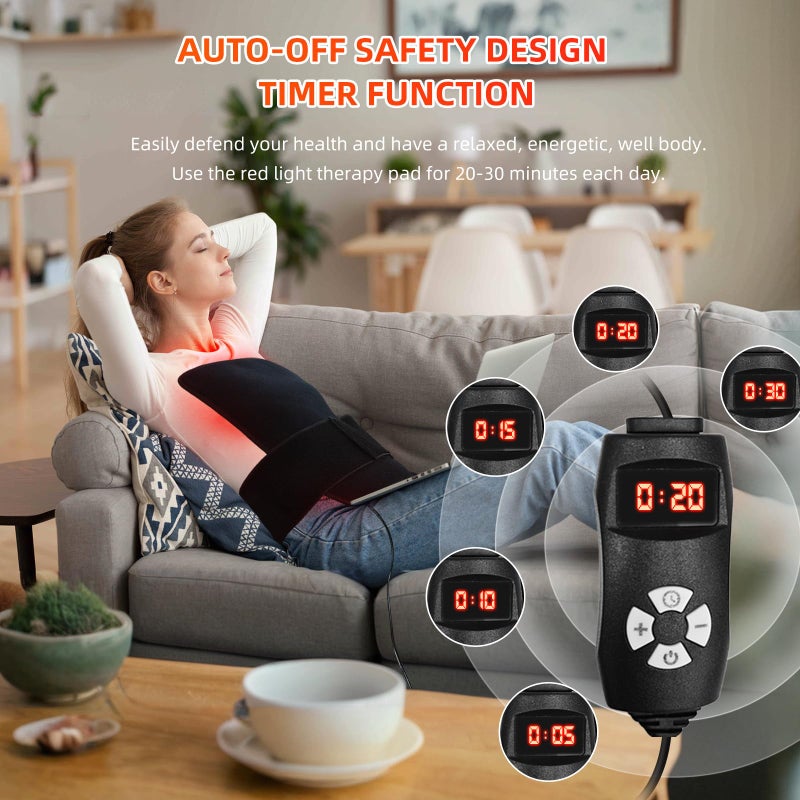 feangli Red Light Therapy for Body Large 19.8 x 12 Infrared Heating Pad Wrap for Back Waist Shoulder Knee Feet Joints Pain Relieve, Diminish Inflammation, Ideal Gift - Image 5