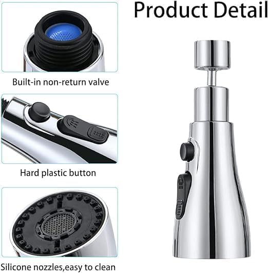 Rexez 360 Degree Movable Faucet Aerator Infinity 3 Mode Faucet Dual Flow Aerator Kitchen Sink Faucet Water Faucet Sprayer and 360° Rotatable Swivel Head - Image 2