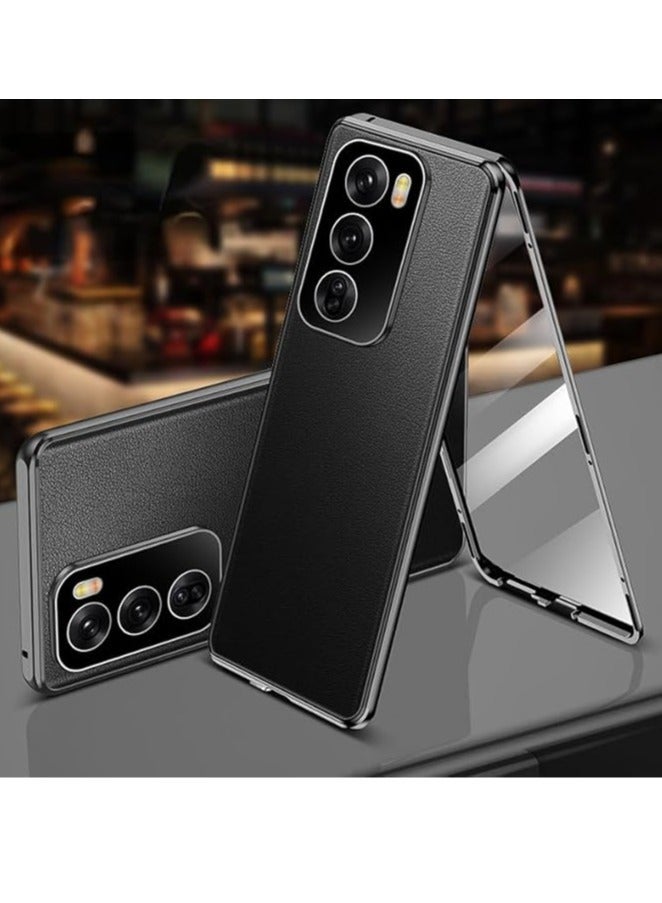 Compatible with OPPO Reno 12 Pro Case 360 Full Protection Body Cover Front Glass Clear Hard Cover with Back PU Leather Phone Case For Reno12 Pro - Image 1