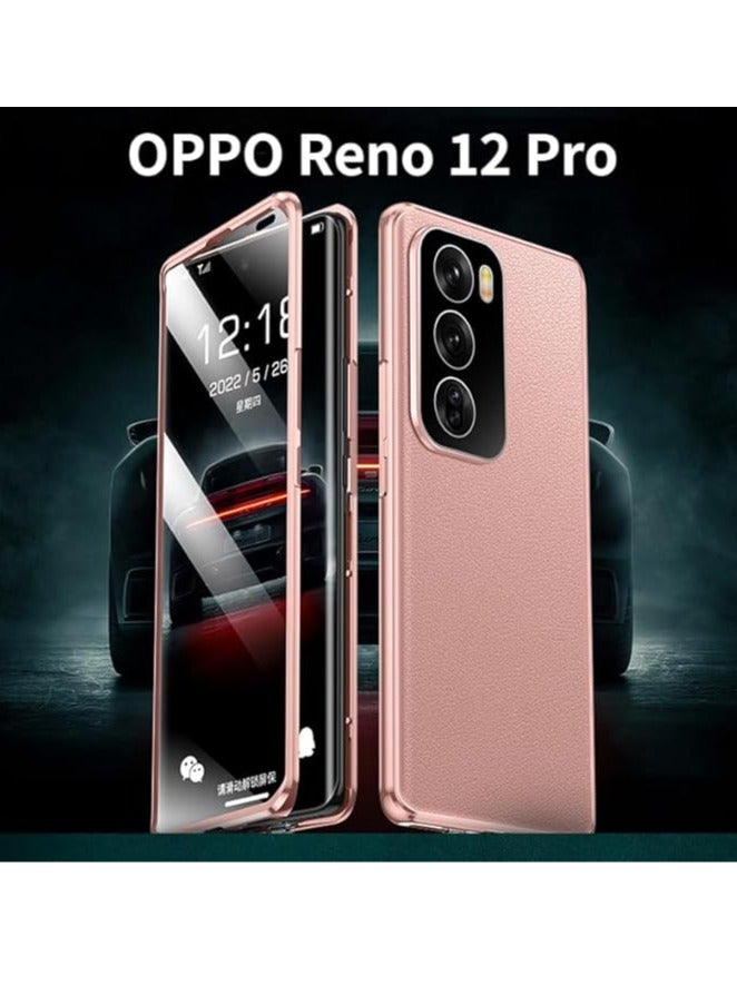 Compatible with OPPO Reno 12 Pro Case 360 Full Protection Body Cover Front Glass Clear Hard Cover with Back PU Leather Phone Case For Reno12 Pro - Image 2