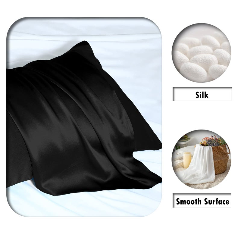 Suatien Mulberry Silk Pillowcase for Hair and Skin Standard Size 20"X 26" Pillow Case with Hidden Zipper Soft Breathable Smooth Cooling Silk Pillow Covers for Sleeping (Black,Standard,1Pcs) - Image 2