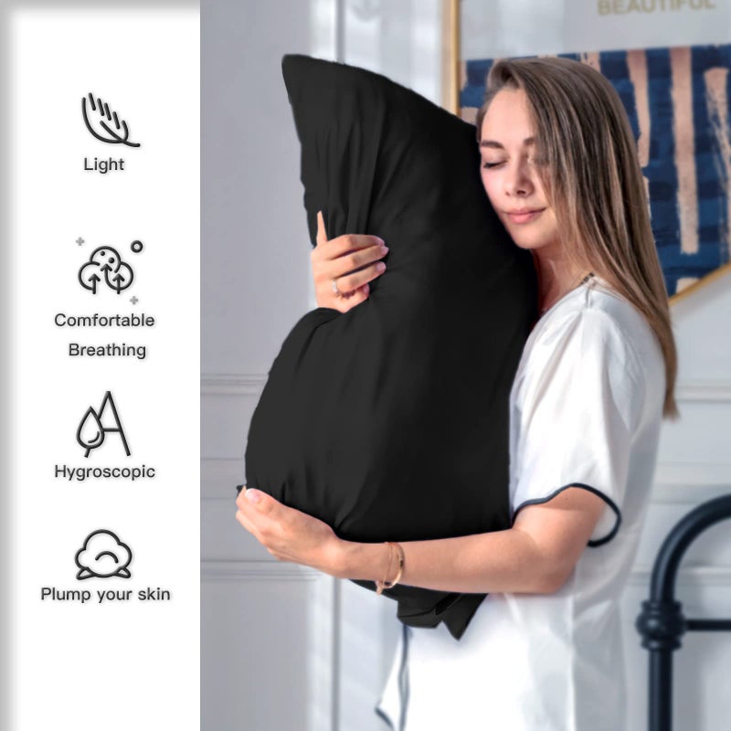 Suatien Mulberry Silk Pillowcase for Hair and Skin Standard Size 20"X 26" Pillow Case with Hidden Zipper Soft Breathable Smooth Cooling Silk Pillow Covers for Sleeping (Black,Standard,1Pcs) - Image 3