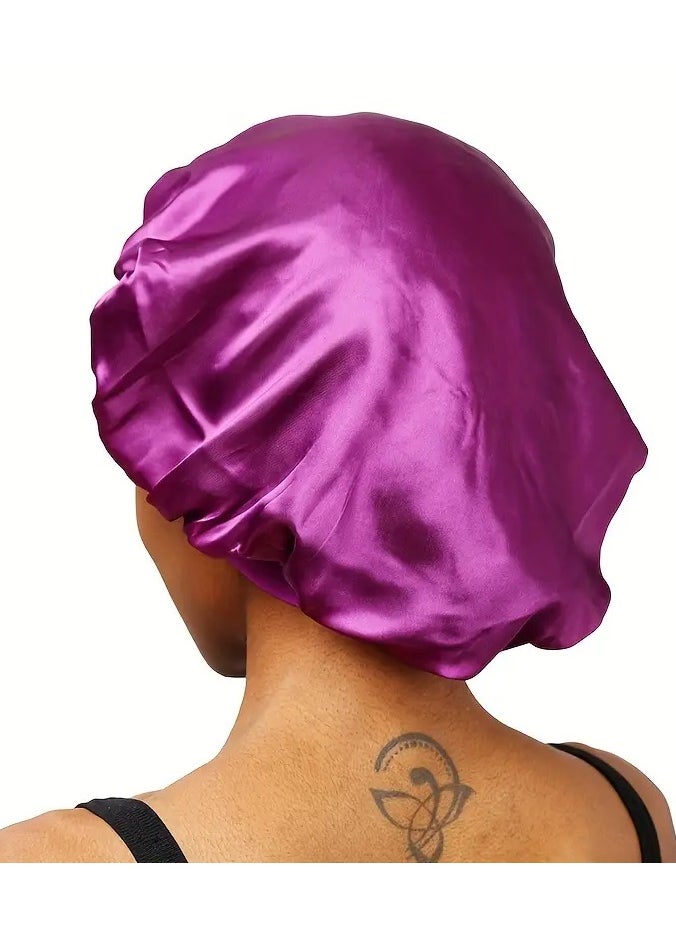 Goolsky 2pcs/set Solid Color Satin Bonnet Classic Elastic Sleeping Night Cap Soft Bath Shower Cap Imitation Silk Elastic Hair Bonnets For Women  - Image 3