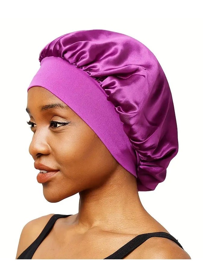 Goolsky 2pcs/set Solid Color Satin Bonnet Classic Elastic Sleeping Night Cap Soft Bath Shower Cap Imitation Silk Elastic Hair Bonnets For Women  - Image 4