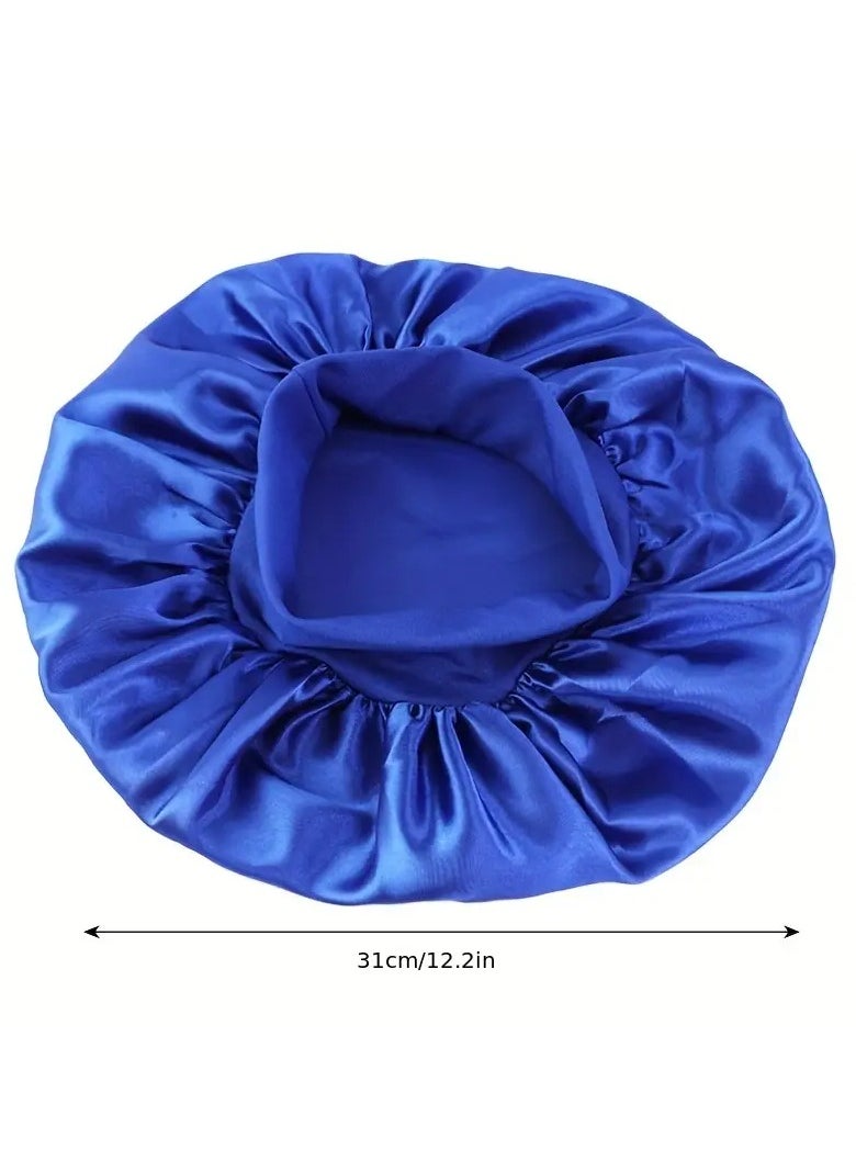 Goolsky 2pcs/set Solid Color Satin Bonnet Classic Elastic Sleeping Night Cap Soft Bath Shower Cap Imitation Silk Elastic Hair Bonnets For Women  - Image 5