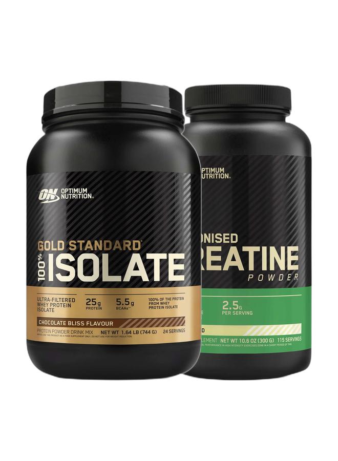 Optimum Nutrition عرض حزمة حصرية - على جي إس عزل جي إف شوكولاتة بليس 1.64 رطل ومسحوق الكرياتين المجهرية بدون نكهة 300 جرام 115 حصة - Image 1