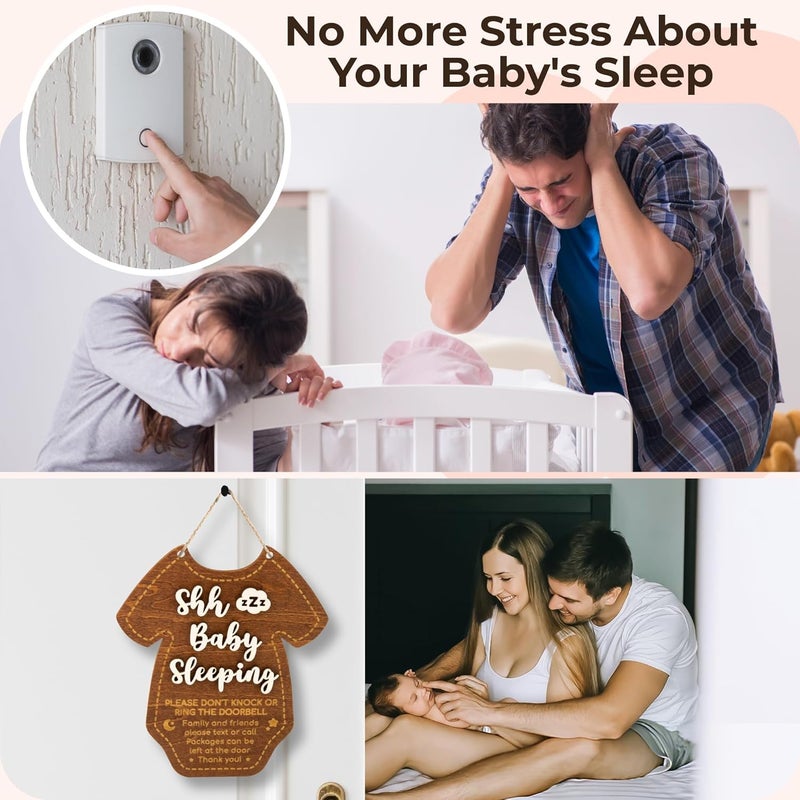 WOODAMORE Shhh Baby Sleeping Sign for Front Door  Please Do Not Knock Or Ring Doorbell Sign Baby Sleeping Door Signs No Soliciting Do Not Knock Signs - Image 3