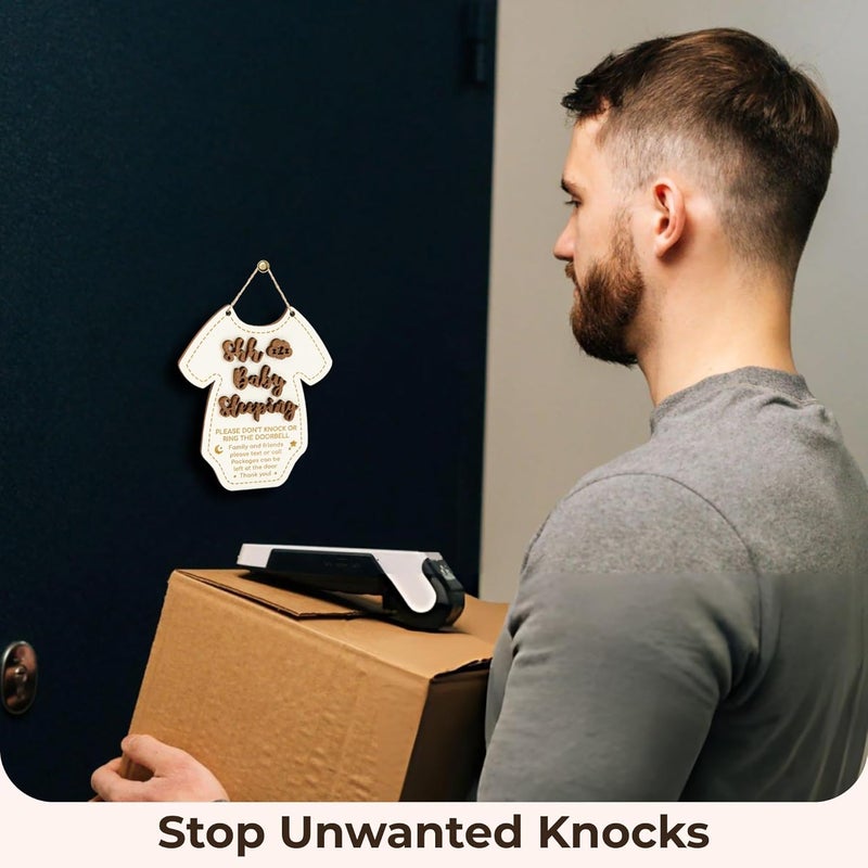 WOODAMORE Shhh Baby Sleeping Sign for Front Door  Please Do Not Knock Or Ring Doorbell Sign Baby Sleeping Door Signs No Soliciting Do Not Knock Signs - Image 4