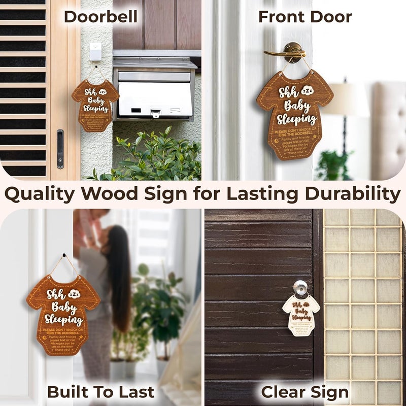 WOODAMORE Shhh Baby Sleeping Sign for Front Door  Please Do Not Knock Or Ring Doorbell Sign Baby Sleeping Door Signs No Soliciting Do Not Knock Signs - Image 5