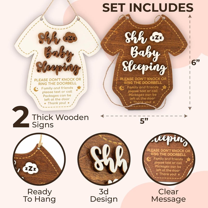 WOODAMORE Shhh Baby Sleeping Sign for Front Door  Please Do Not Knock Or Ring Doorbell Sign Baby Sleeping Door Signs No Soliciting Do Not Knock Signs - Image 2