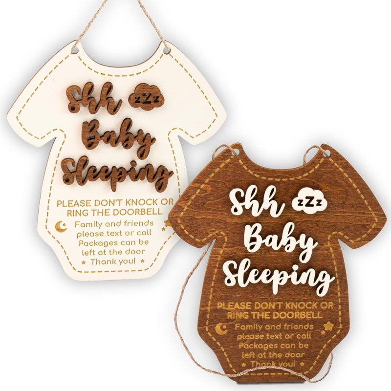 WOODAMORE Shhh Baby Sleeping Sign for Front Door  Please Do Not Knock Or Ring Doorbell Sign Baby Sleeping Door Signs No Soliciting Do Not Knock Signs - Image 1