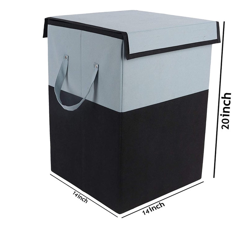 Home Store India Home Store India Folding Laundry Basket for Clothes with Lid Handle Toys Organiser 75 Litre BlackCardboard - Image 2