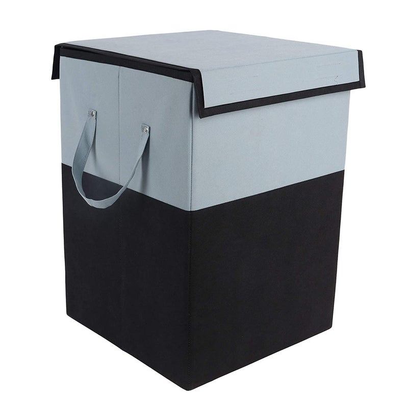 Home Store India Home Store India Folding Laundry Basket for Clothes with Lid Handle Toys Organiser 75 Litre BlackCardboard - Image 1