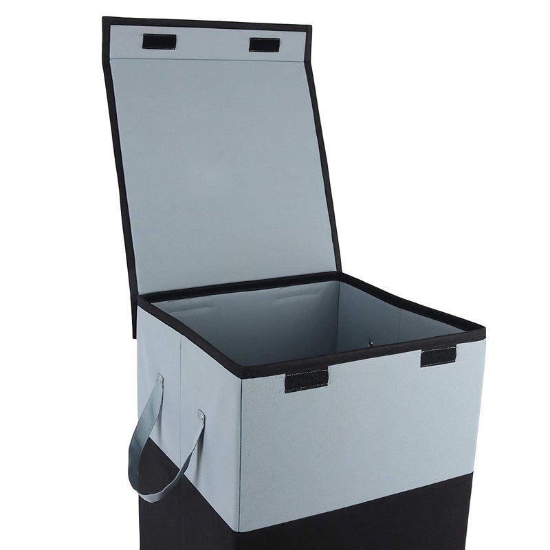 Home Store India Home Store India Folding Laundry Basket for Clothes with Lid Handle Toys Organiser 75 Litre BlackCardboard - Image 4