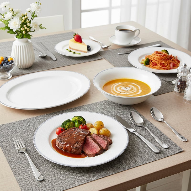 Shallow ARIA White 32-Pc Bone China Dinnerware Set|Plates, Bowls, Cups Modern Kitchen Dinner Set|Microwave & Dishwasher Safe for any occasion Ramdan, Eid, Perfect for 6 Persons - Image 4