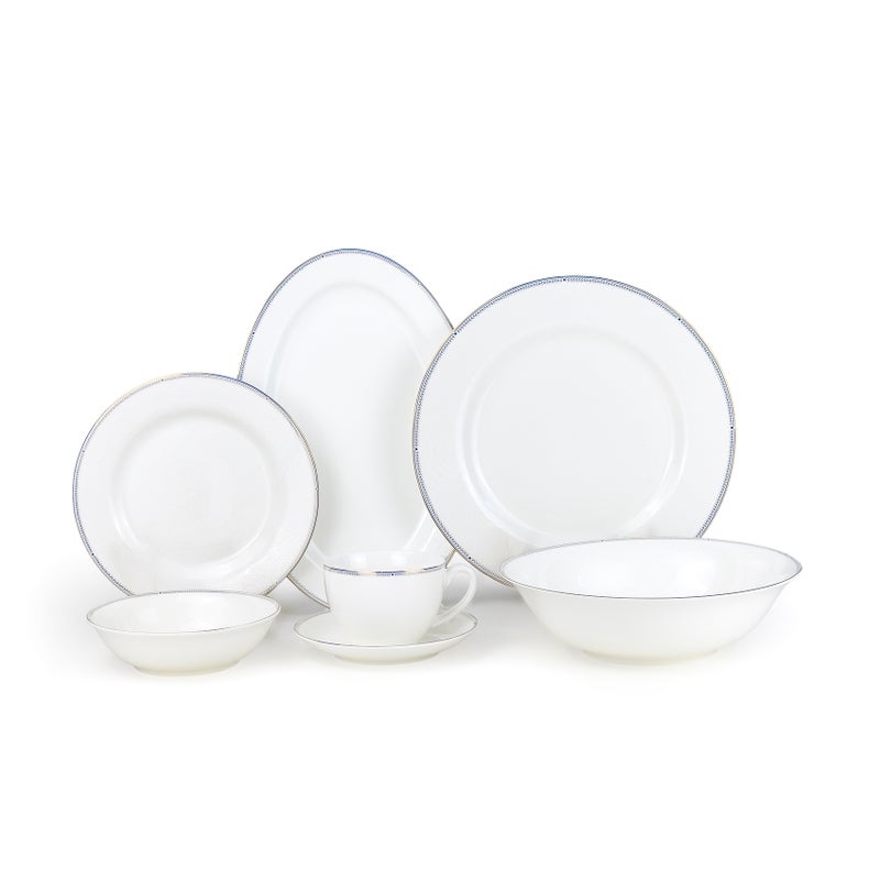 Shallow ARIA White 32-Pc Bone China Dinnerware Set|Plates, Bowls, Cups Modern Kitchen Dinner Set|Microwave & Dishwasher Safe for any occasion Ramdan, Eid, Perfect for 6 Persons - Image 1