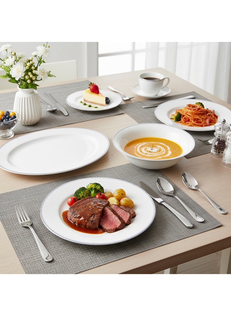 Shallow ARIA White 32-Pc Bone China Dinnerware Set|Plates, Bowls, Cups Modern Kitchen Dinner Set|Microwave & Dishwasher Safe for any occasion Ramdan, Eid, Perfect for 6 Persons - Image 5