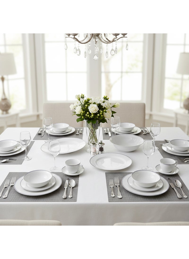 Shallow ARIA White 32-Pc Bone China Dinnerware Set|Plates, Bowls, Cups Modern Kitchen Dinner Set|Microwave & Dishwasher Safe for any occasion Ramdan, Eid, Perfect for 6 Persons - Image 2