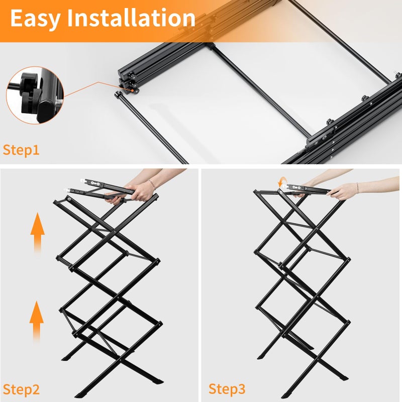 Rbitroise 3 Tier Clothes Drying Rack, Foldable Drying Rack Clothing,Indoor & Outdoor Laundry Rack for Drying Clothes,Space-Saving Design, Metal Collapsible Dryer Racks for Laundry,Pure Black - Image 5