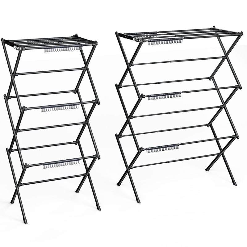 Rbitroise 3 Tier Clothes Drying Rack, Foldable Drying Rack Clothing,Indoor & Outdoor Laundry Rack for Drying Clothes,Space-Saving Design, Metal Collapsible Dryer Racks for Laundry,Pure Black - Image 1