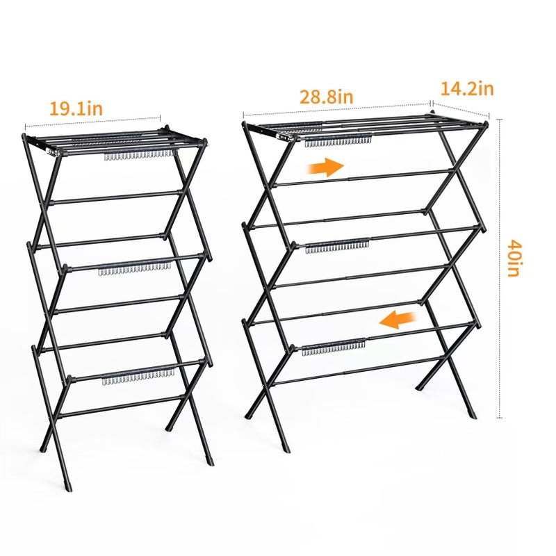 Rbitroise 3 Tier Clothes Drying Rack, Foldable Drying Rack Clothing,Indoor & Outdoor Laundry Rack for Drying Clothes,Space-Saving Design, Metal Collapsible Dryer Racks for Laundry,Pure Black - Image 3