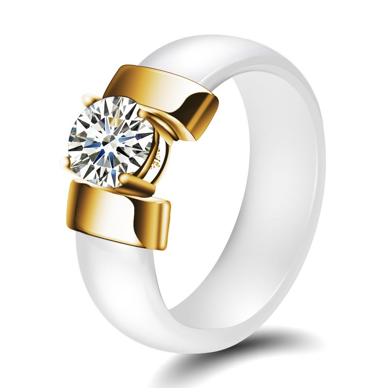 NIBASTAR 6mm Ceramic Couple Ring Set - Minimalist Black & White with Cubic  Zirconia - Image 5