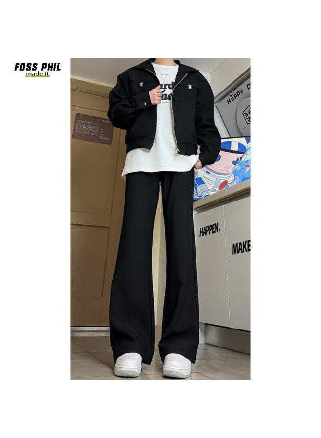 Foss Phil Casual Suit Pants For Men, Autumn And Winter High Street Loose Versatile American-style Draping Slight Flare Long Trousers K53 Black Size S - Image 1