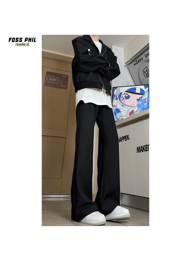 Foss Phil Casual Suit Pants For Men, Autumn And Winter High Street Loose Versatile American-style Draping Slight Flare Long Trousers K53 Black Size S - Image 3