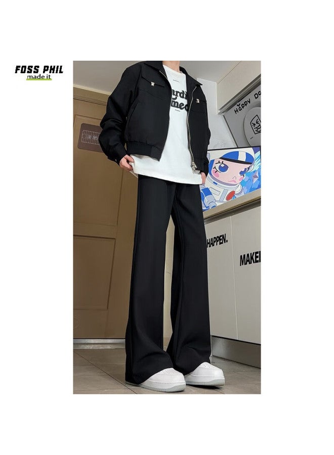 Foss Phil Casual Suit Pants For Men, Autumn And Winter High Street Loose Versatile American-style Draping Slight Flare Long Trousers K53 Black Size S - Image 2