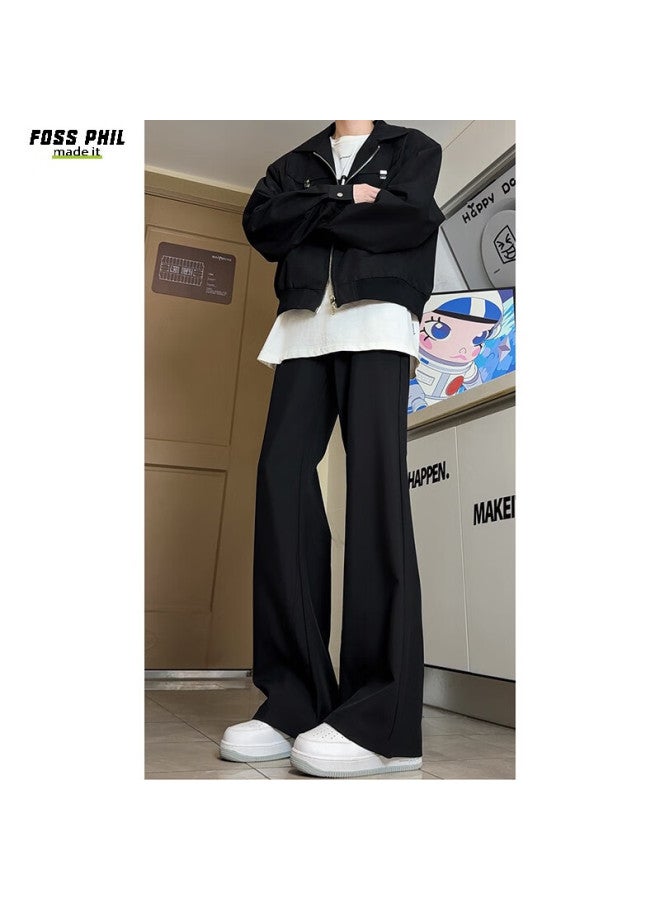 Foss Phil Casual Suit Pants For Men, Autumn And Winter High Street Loose Versatile American-style Draping Slight Flare Long Trousers K53 Black Size S - Image 4