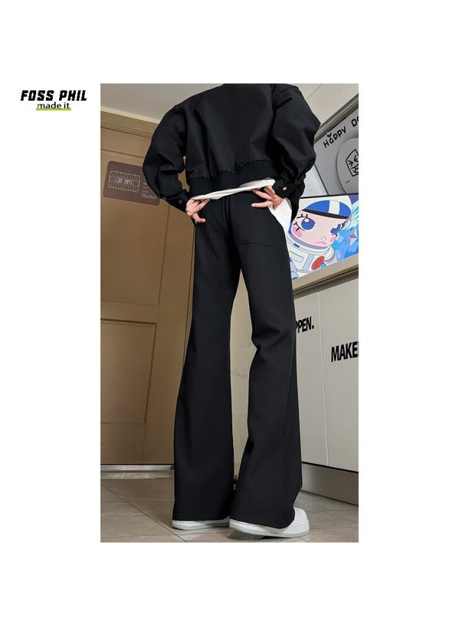 Foss Phil Casual Suit Pants For Men, Autumn And Winter High Street Loose Versatile American-style Draping Slight Flare Long Trousers K53 Black Size S - Image 5