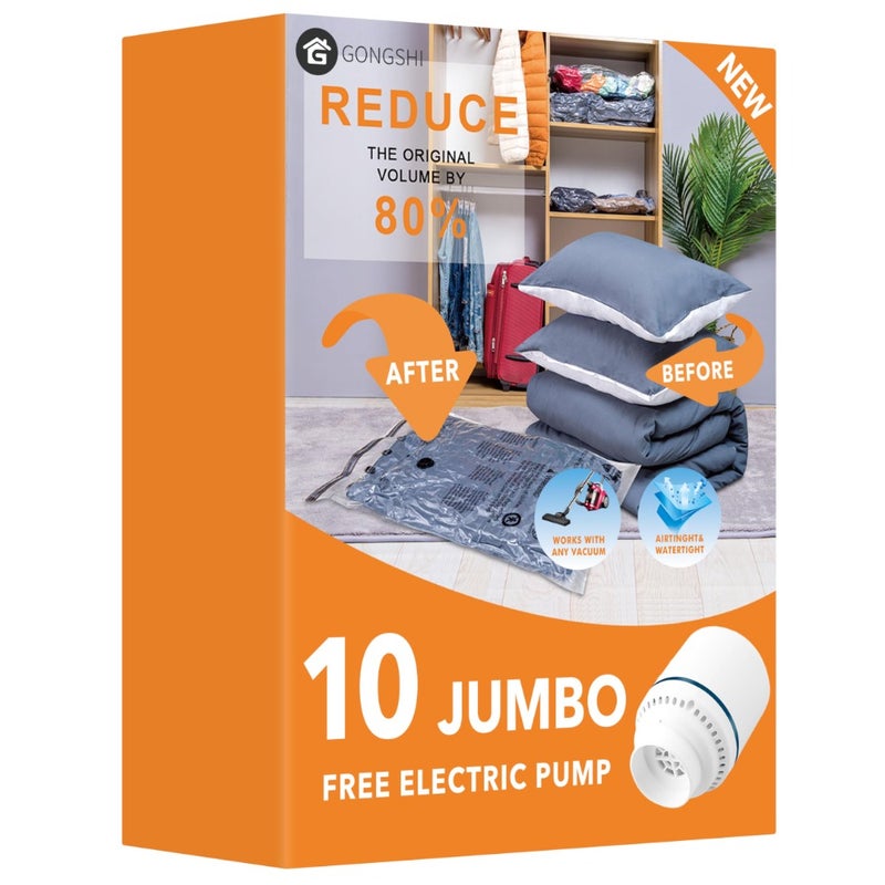 Vacuum Seal Bags for Clothing Travel and Home Storage, Travel Vacuum Bags with Pump, Space Saver for Blankets, Comforters, Pillows, Clothes, with Electric Pump