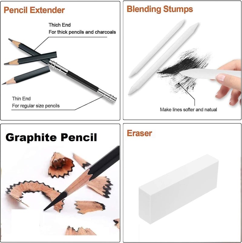Corslet 31 Pcs Professional Drawing Pencil Set – 29 Pc Art Supplies Kit with Graphite, Charcoal, Sketch Pencils, Erasers, & Engraving Craft Pen Knife with Mechanical Eraser Blending Tools for Artists - Image 3