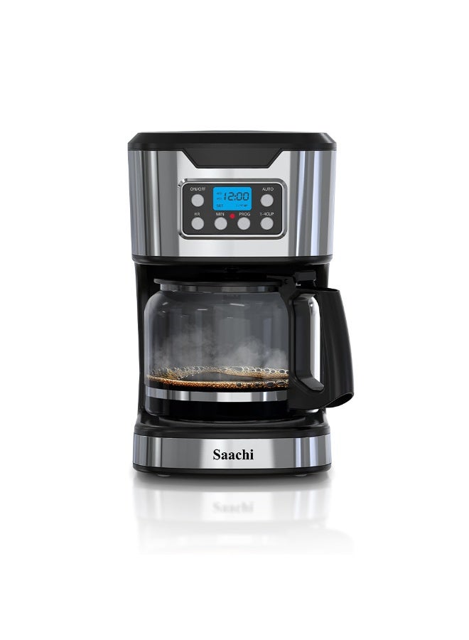Drip Coffee Maker with 1.8L Glass Jar, Programmable Timer, Auto Shut-Off and Keep Warm Function 1.8 L 900 W NL-COF-7074-BK Black