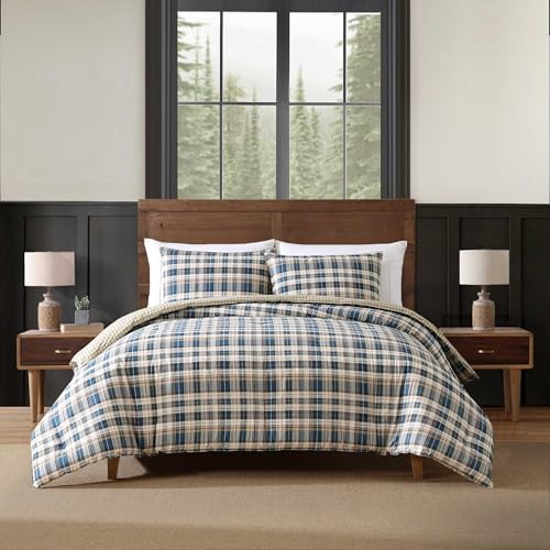 Eddie Bauer  Twin Duvet Cover Set Reversible Bedding with Matching Sham Plaid Home Decor for All Seasons Port Gamble Blue Twin - Image 1