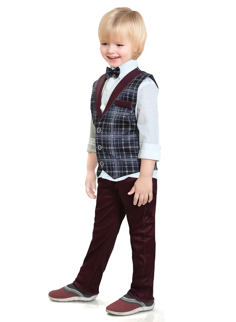 babyqlo Formal Suits long sleeve shirts with checks waistcoat pants with bow tie 4 pieces child tuxedos outfits