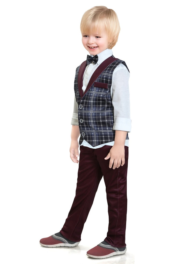 babyqlo Formal Suits long sleeve shirts with checks waistcoat pants with bow tie 4 pieces child tuxedos outfits  - Image 4